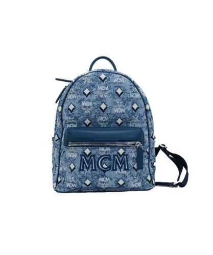 MCM WoMens Stark Small Blue Vintage Jacquard Monogram Logo Fabric Backpack Bookbag - One Size