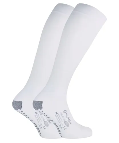 Medalin Unisex Saphena - 2 Pack Graduated Compression Below the Knee Anti Embolism Stockings with Grips - White Nylon