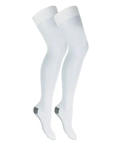 Medalin Unisex Saphena - 2 Pack Non Slip Thigh High Anti-Embolism Stockings with Medical Graduated Compression Class 1 - White Nylon