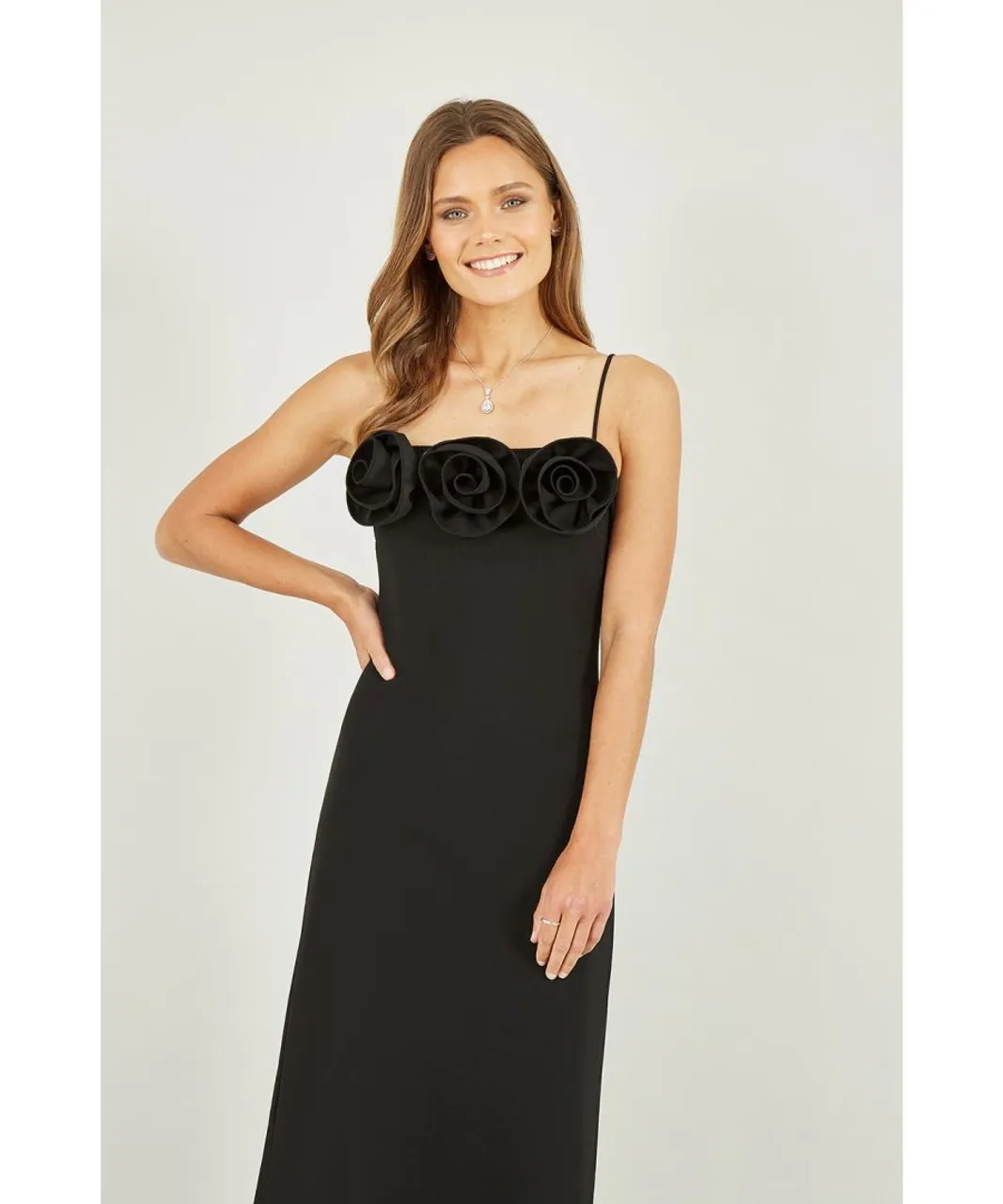 Mela London Womens Black Rose Strappy Maxi Dress