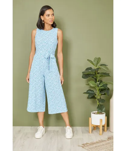 Mela London Womens Blue Ditsy Print Culotte Jumpsuit