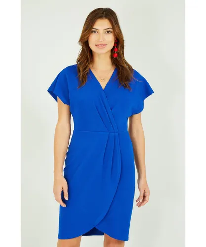 Mela London Womens Blue Wrap Front Dress
