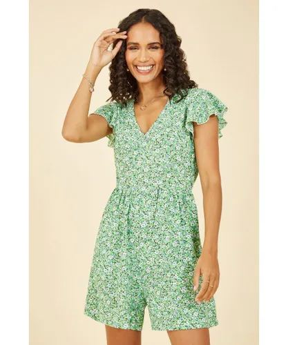 Mela London Womens Green Ditsy Print Playsuit With Pockets