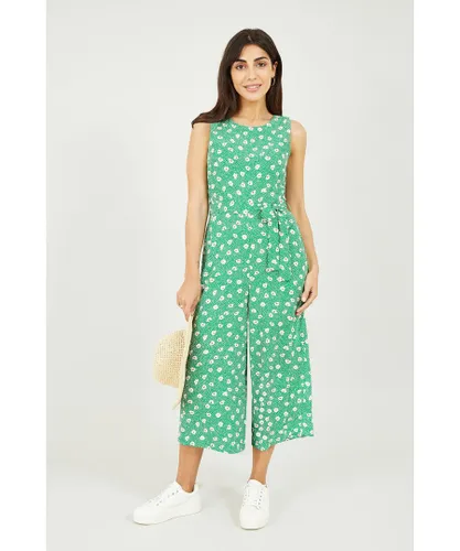 Mela London Womens Green Floral And Dash Print Culotte Jumpsuit