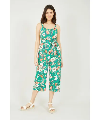 Mela London Womens Green Floral Print Culotte Jumpsuit