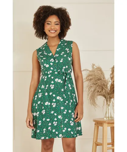 Mela London Womens Green Leopard And Daisy Print Shirt Dress