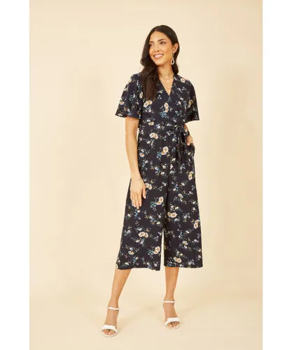 Mela London Womens Navy Floral Print Culotte Jumpsuit