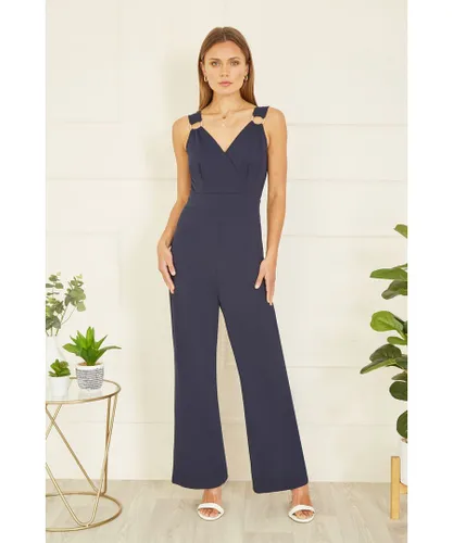 Mela London Womens Navy Stretch Jumpsuit with Buckle Details