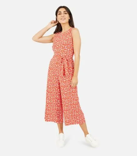 Mela Red Daisy Belted Sleeveless Crop Jumpsuit New Look