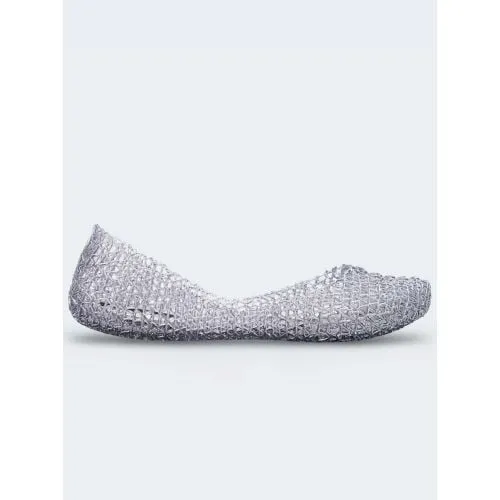 Melissa Womens Glitter Clear Silver Campana Papel Shoe