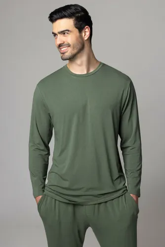 Mens 1 Pack Lazy Panda Bamboo Loungewear Selection Long Sleeved Top Olive Green Small