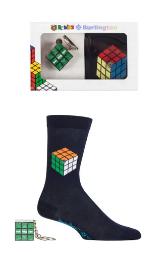 Mens 1 Pair Burlington Rubiks Cube Gift Boxed Cotton Socks with Keyring Cube 6.5-11 Mens