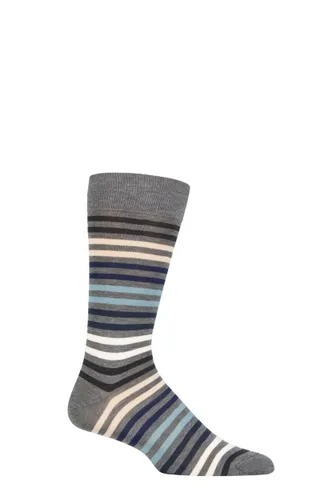 Mens 1 Pair Pantherella Kilburn Striped Cotton Lisle Socks Mid Grey 7.5-9.5 Mens