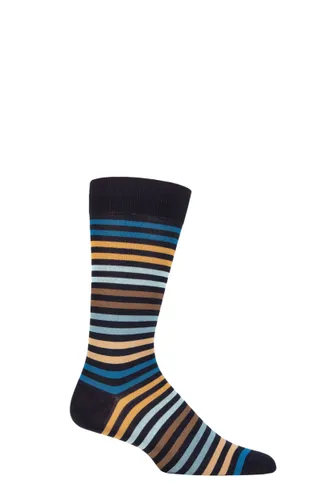 Mens 1 Pair Pantherella Kilburn Striped Cotton Lisle Socks Navy / Turquoise 10-12 Mens
