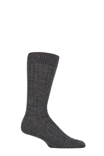 Mens 1 Pair Pantherella Merino Wool Ribbed Leisure Socks Dark Grey Mix 10-12 Mens