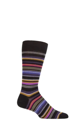 Mens 1 Pair Pantherella Quakers Merino Wool Striped Socks Black 10-12 Mens