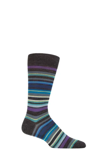 Mens 1 Pair Pantherella Quakers Merino Wool Striped Socks Charcoal 7.5-9.5 Mens