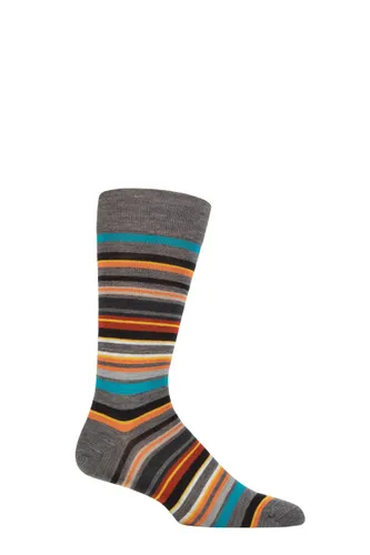 Mens 1 Pair Pantherella Quakers Merino Wool Striped Socks Mid Grey Mix 7.5-9.5 Mens