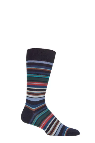 Mens 1 Pair Pantherella Quakers Merino Wool Striped Socks Navy 10-12 Mens