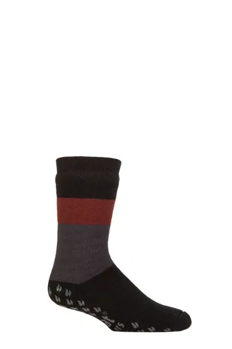 Mens 1 Pair SOCKSHOP Heat Holders Iomi Raynaud's 3.1 TOG Striped Thermal Slipper Socks Block Stripe Black 6-11