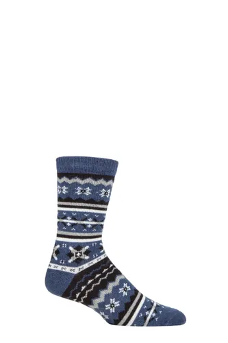 Mens 1 Pair Thought Hendry Fairisle Wool Socks Blue Slate 7-11 Mens