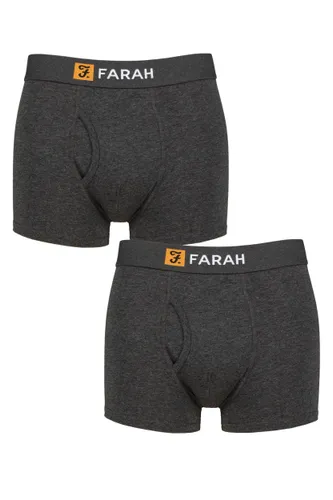 Mens 2 Pack Farah Plain and Striped Cotton Classic Keyhole Trunks Charcoal / Charcoal S