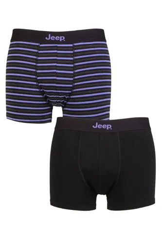Mens 2 Pack Jeep Cotton Fitted Striped Trunks Black / Purple Extra Large