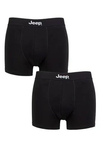Mens 2 Pack Jeep Cotton Plain Fitted Hipster Trunks Black / Black S