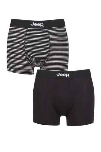 Mens 2 Pack Jeep Plain and Fine Striped Fitted Bamboo Trunks Black / Stripe Small