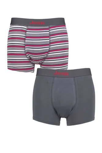 Mens 2 Pack Jeep Plain and Fine Striped Fitted Bamboo Trunks Charcoal / Berry Small