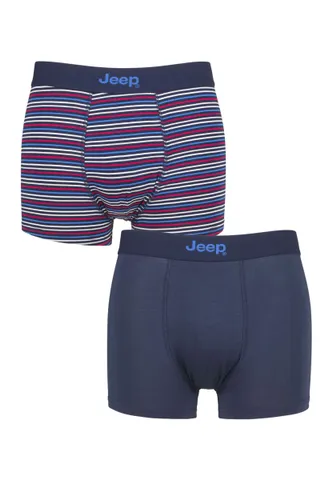 Mens 2 Pack Jeep Plain and Fine Striped Fitted Bamboo Trunks Navy / Stripe Small