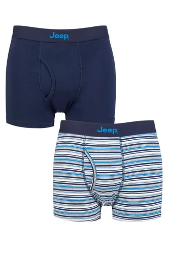 Mens 2 Pack Jeep Plain and Striped Cotton Keyhole Trunks Navy / Blue L