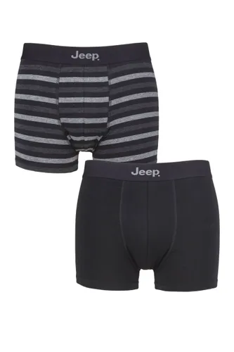 Mens 2 Pack Jeep Plain and Striped Fitted Trunks Black / Charcoal Medium