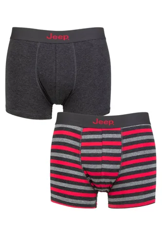 Mens 2 Pack Jeep Plain and Striped Fitted Trunks Charcoal / Berry S