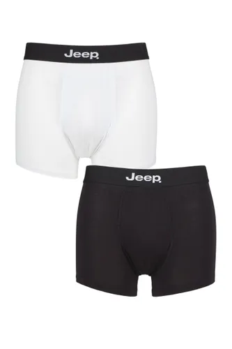 Mens 2 Pack Jeep Plain Fitted Bamboo Trunks Black / White Small