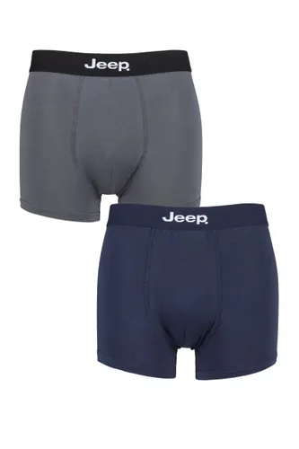 Mens 2 Pack Jeep Plain Fitted Bamboo Trunks Navy / Grey Small
