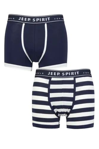 Mens 2 Pack Jeep Spirit Stripe Cotton Trunks Broad Stripe Navy / White S