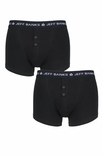 Mens 2 Pack Jeff Banks Plymouth Button Cotton Boxer Shorts Black XXXXL
