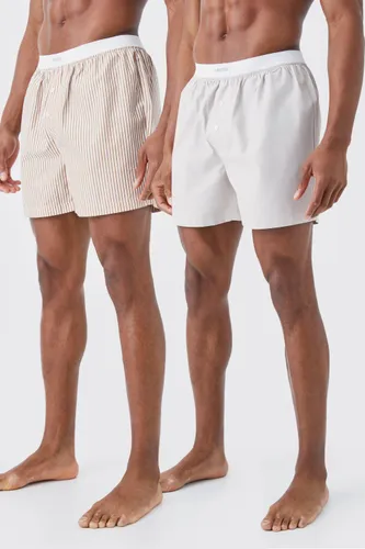 Men's 2 Pack Limited Stripe Woven Boxer Shorts - Beige - S, Beige