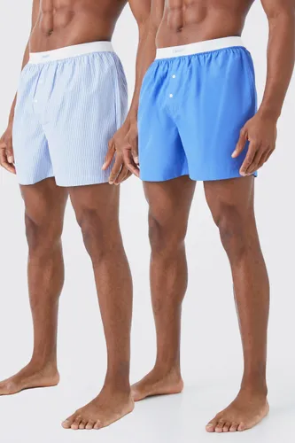 Men's 2 Pack Limited Stripe Woven Boxer Shorts - Blue - S, Blue