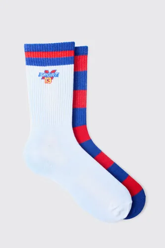 Men's 2 Pack Varsity Sports Stripe Socks - White - One Size, White