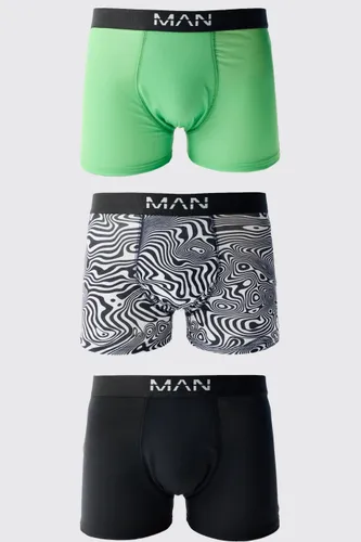 Men's 3 Pack Abstract Print Boxers - Black - S, Black