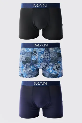 Men's 3 Pack Bandana Print Boxers - Blue - S, Blue