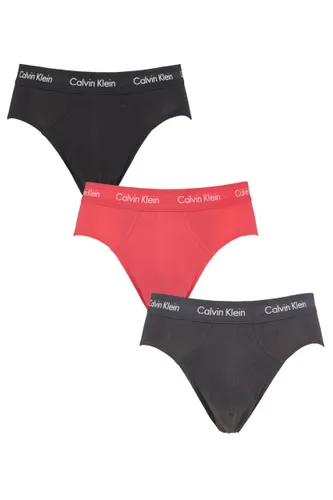Mens 3 Pack Calvin Klein Cotton Stretch Hip Briefs Black / Coral / Phantom Extra Small