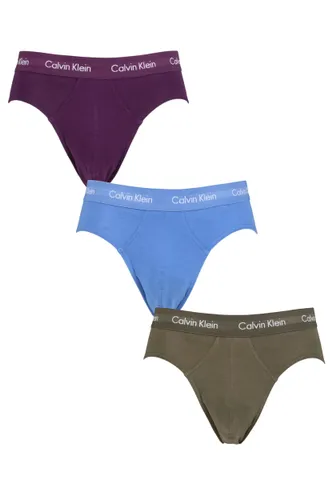 Mens 3 Pack Calvin Klein Cotton Stretch Hip Briefs Cheshire Purple / Active Blue / Army XS
