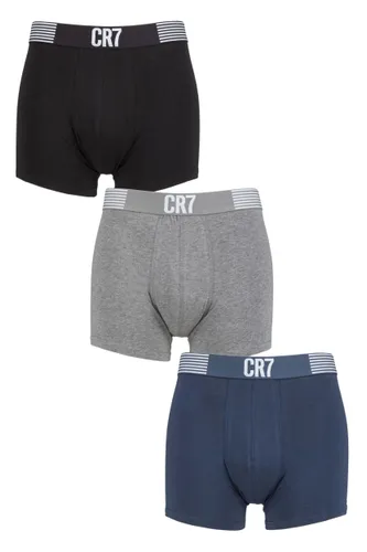 Mens 3 Pack CR7 Cotton Trunks Black/Blue/Grey Small
