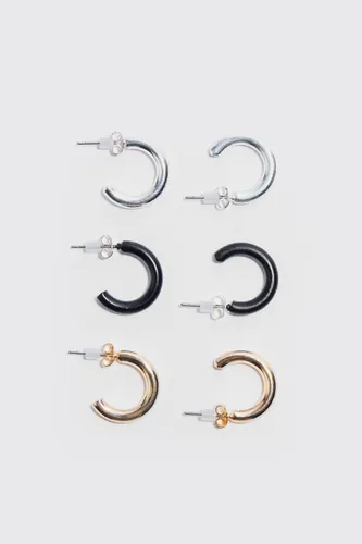 Men's 3 Pack Hoop Earrings - Grey - One Size, Grey