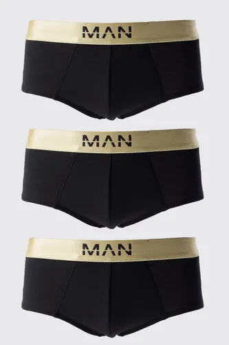 Men's 3 Pack Man Dash Gold Waistband Briefs In Black - S, Black