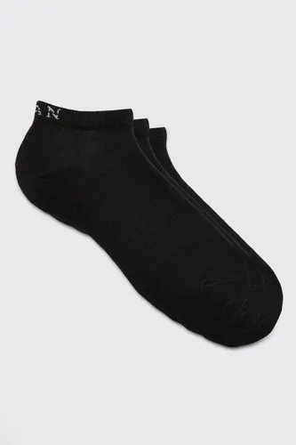 Men's 3 Pack Man Trainer Socks - Black - One Size, Black