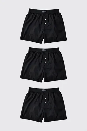 Men's 3 Pack Original Man Woven Boxer Shorts - Black - S, Black